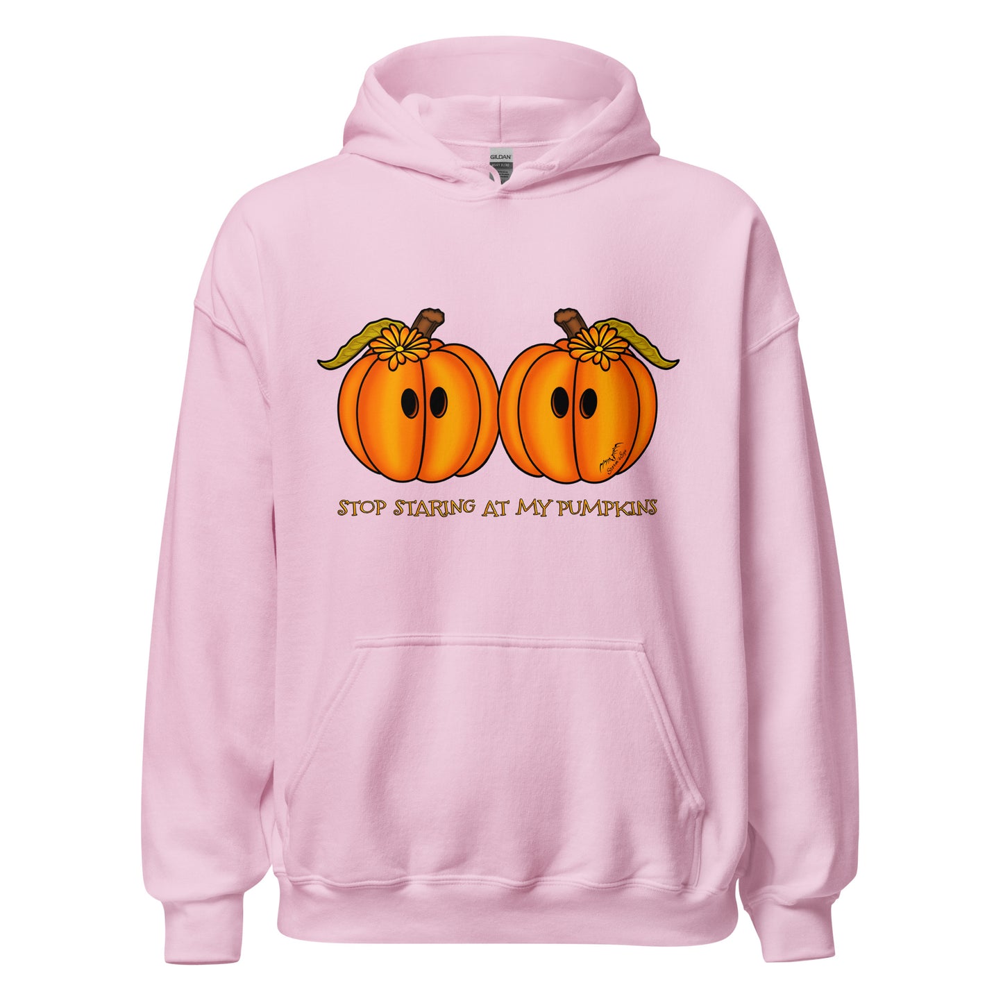 stormseye design staring pumpkins halloween hoodie flat view baby pink