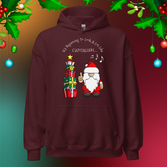 cute santa capitalism hoodie wine red by stormseye design