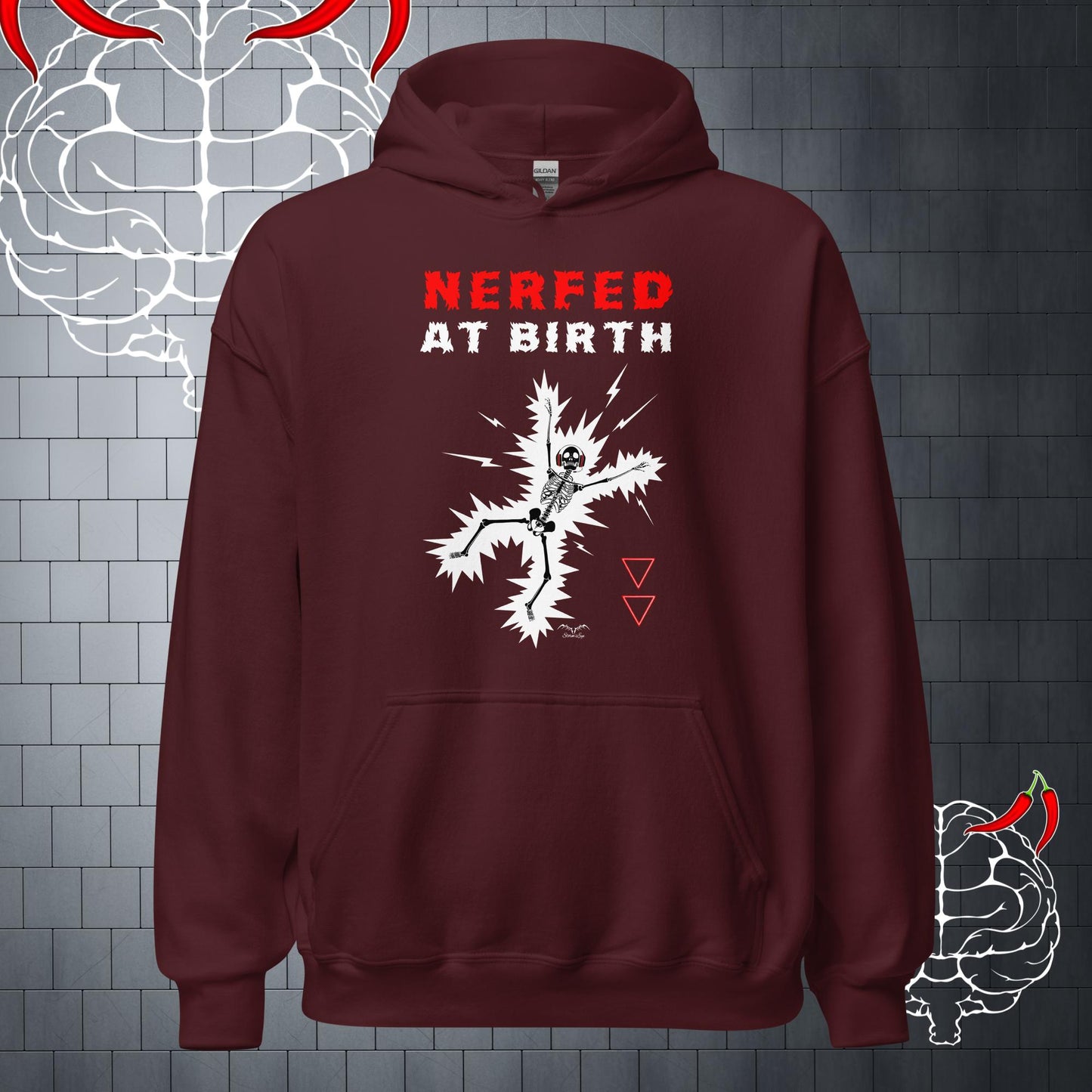 funny nerfed at birth gamer Hoodie, wine red by Stormseye Design