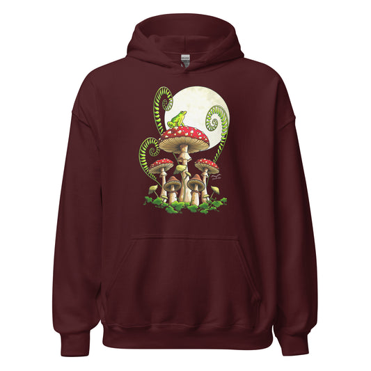 moonlight mushrooms frog hoodie wine red by stormseye design