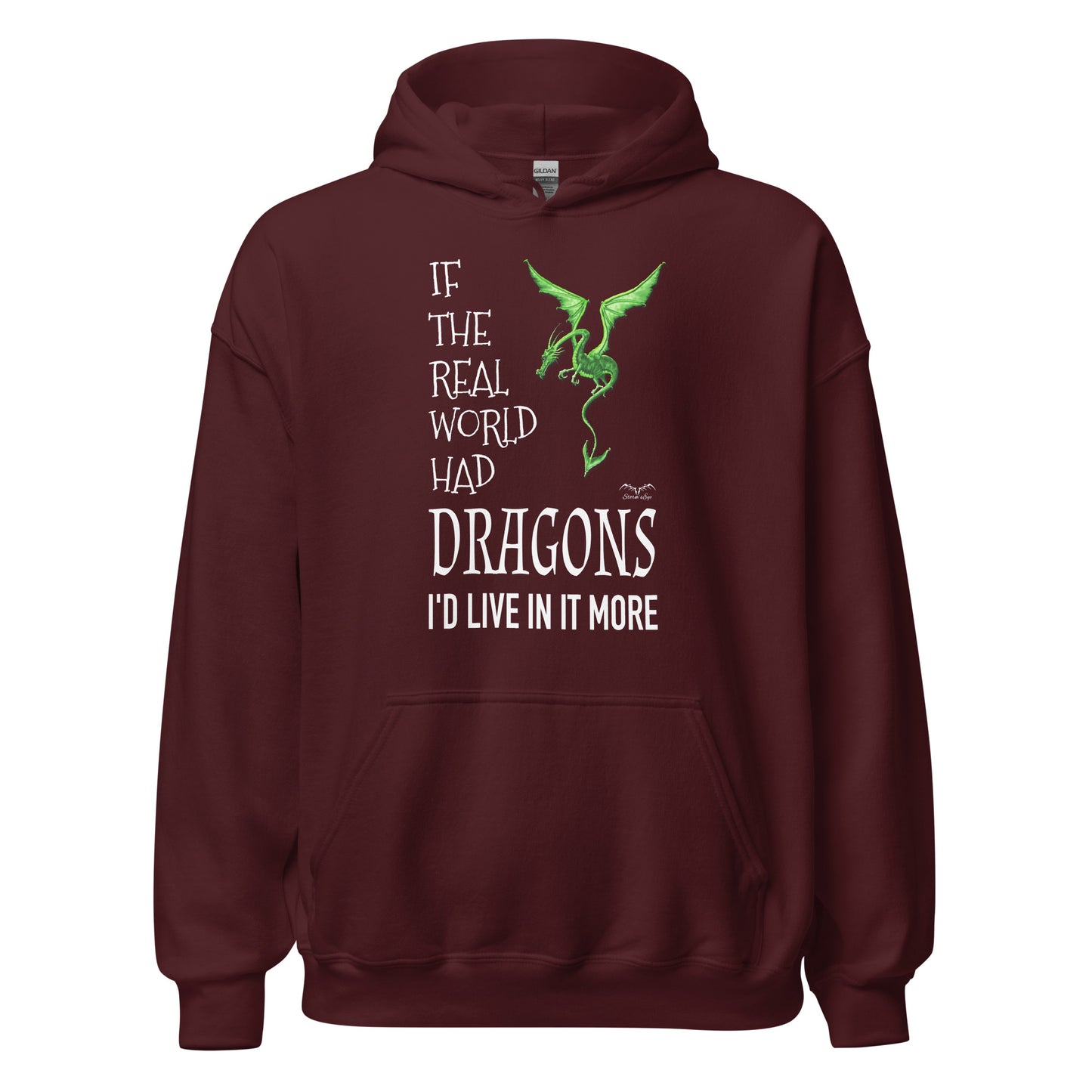 Real World dragons hoodie, wine red, by Stormseye Design
