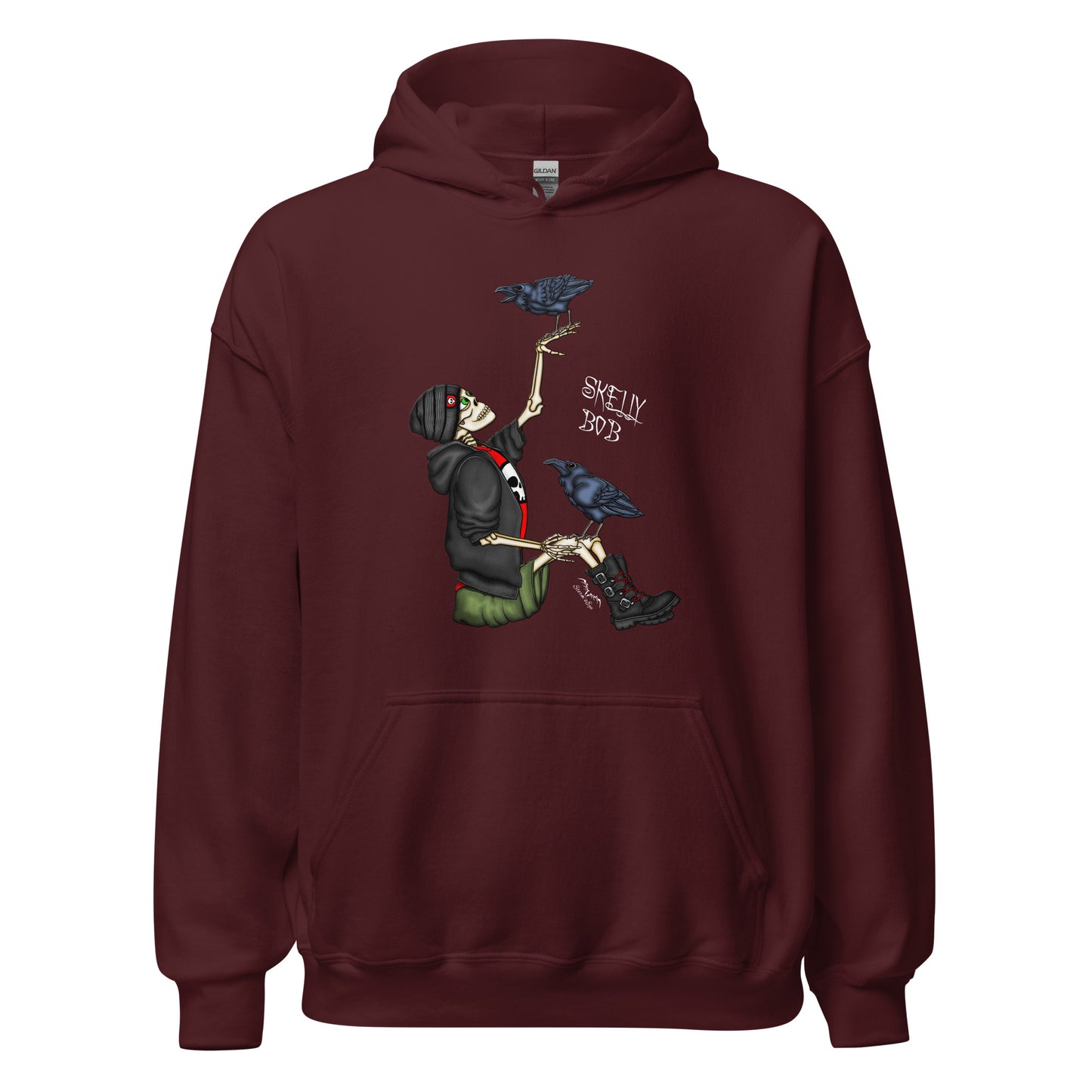 stormseye design rocker skeleton hoodie flat view maroon red