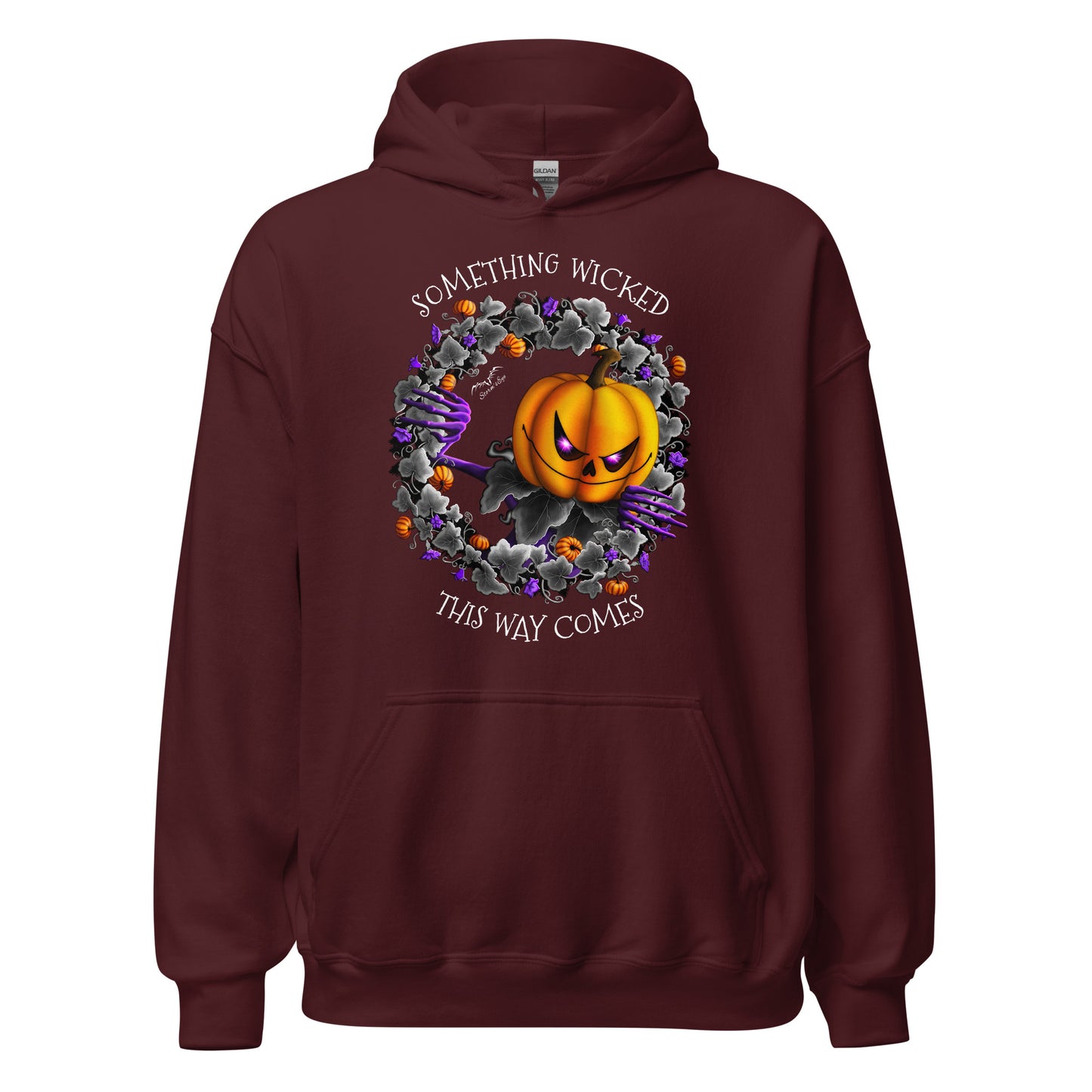 stormseye design pumpkin king halloween hoodie flat view maroon red