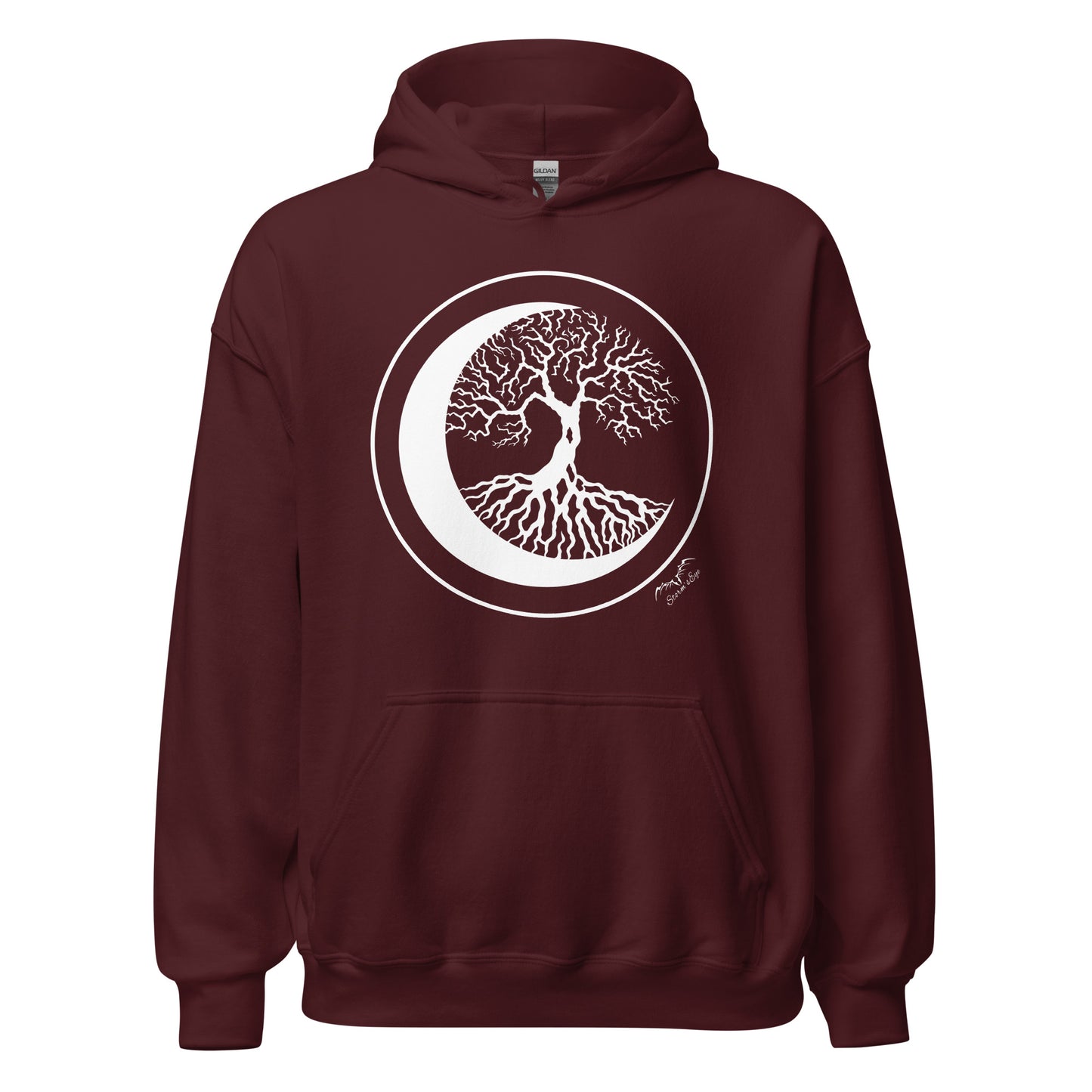 stormseye design witching hour 2 tree of life hoodie flat view maroon red