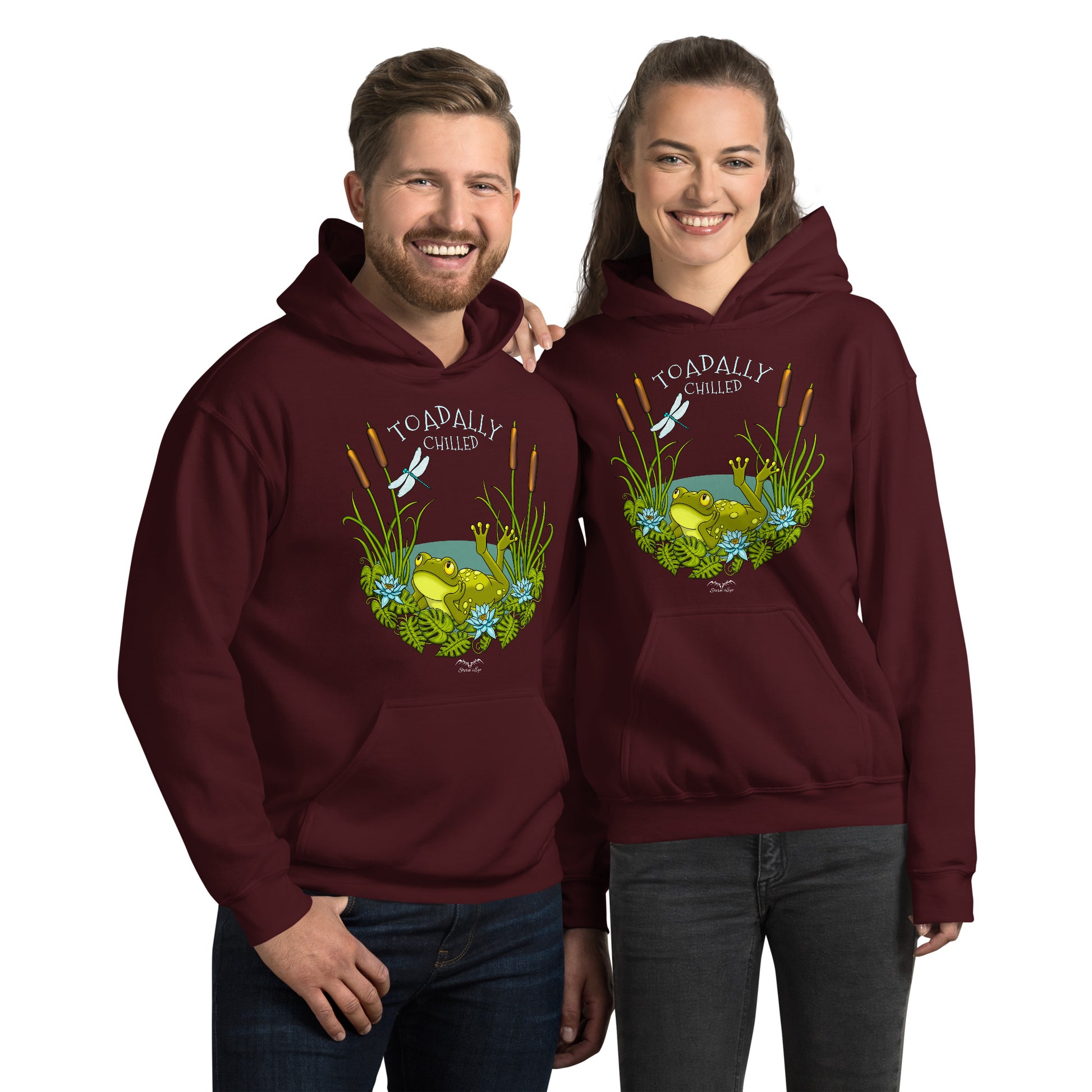 stormseye design toadally chilled hoodie modelled view maroon