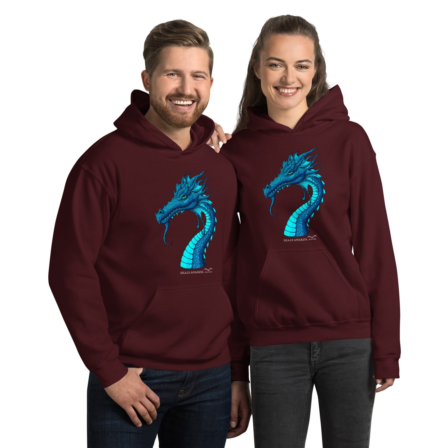 stormseye design amarosa dragon hoodie modelled view maroon