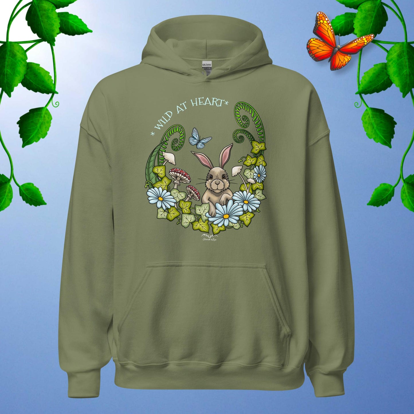 cute rabbit hoodie army green by stormseye design