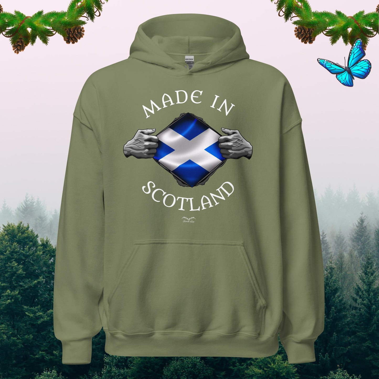 made in scotland scottish Hoodie, army green by Stormseye Design