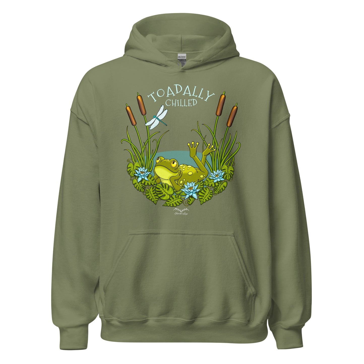 stormseye design toadally chilled hoodie flat view army green