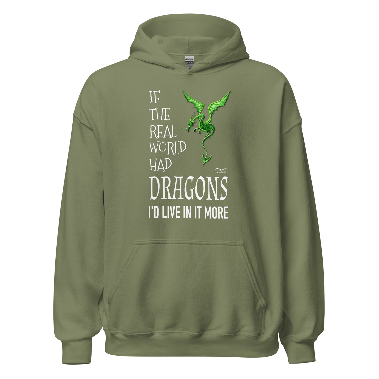 Real World dragons hoodie, army green, by Stormseye Design