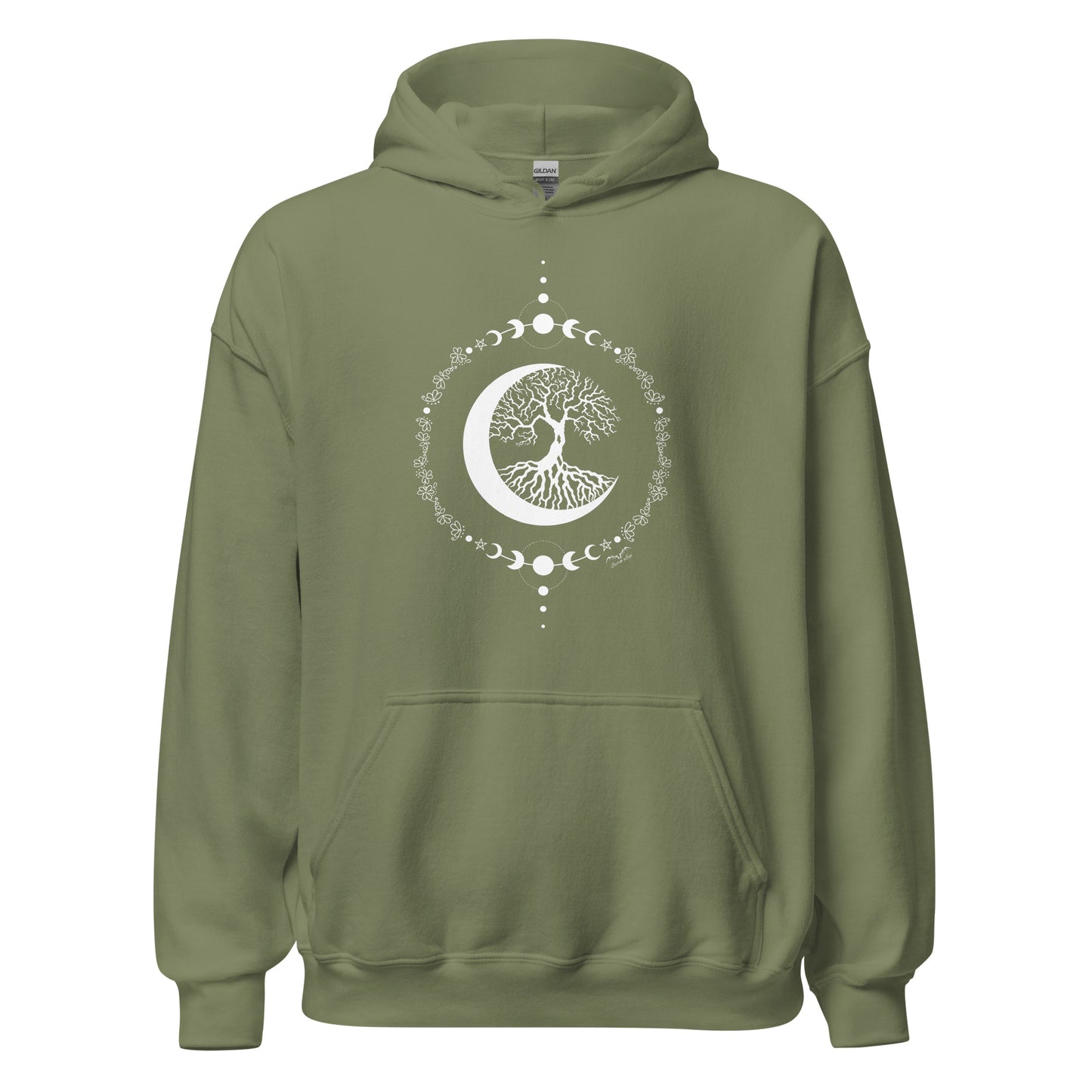 stormseye design witching hour tree of life hoodie flat view army green