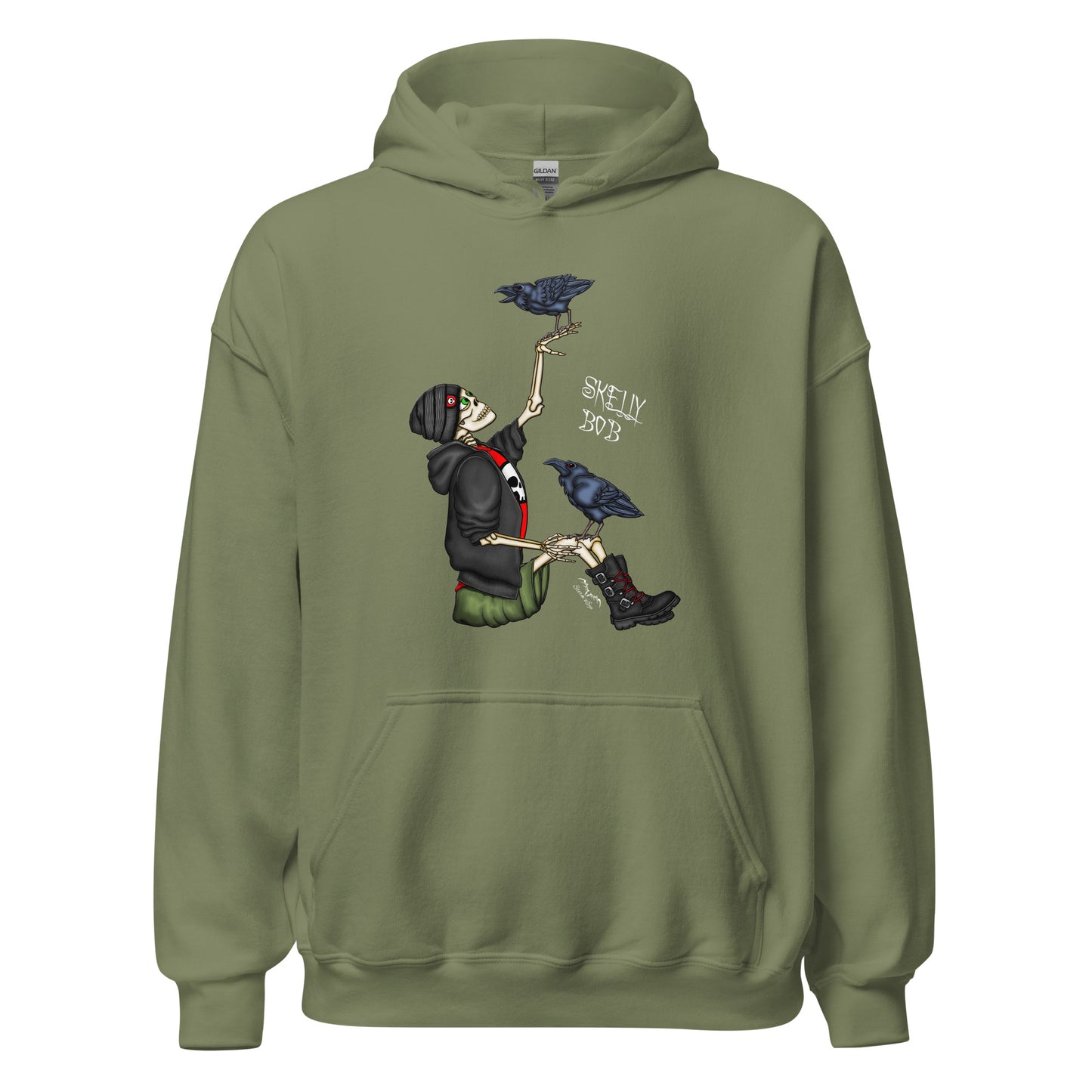 stormseye design rocker skeleton hoodie flat view army green