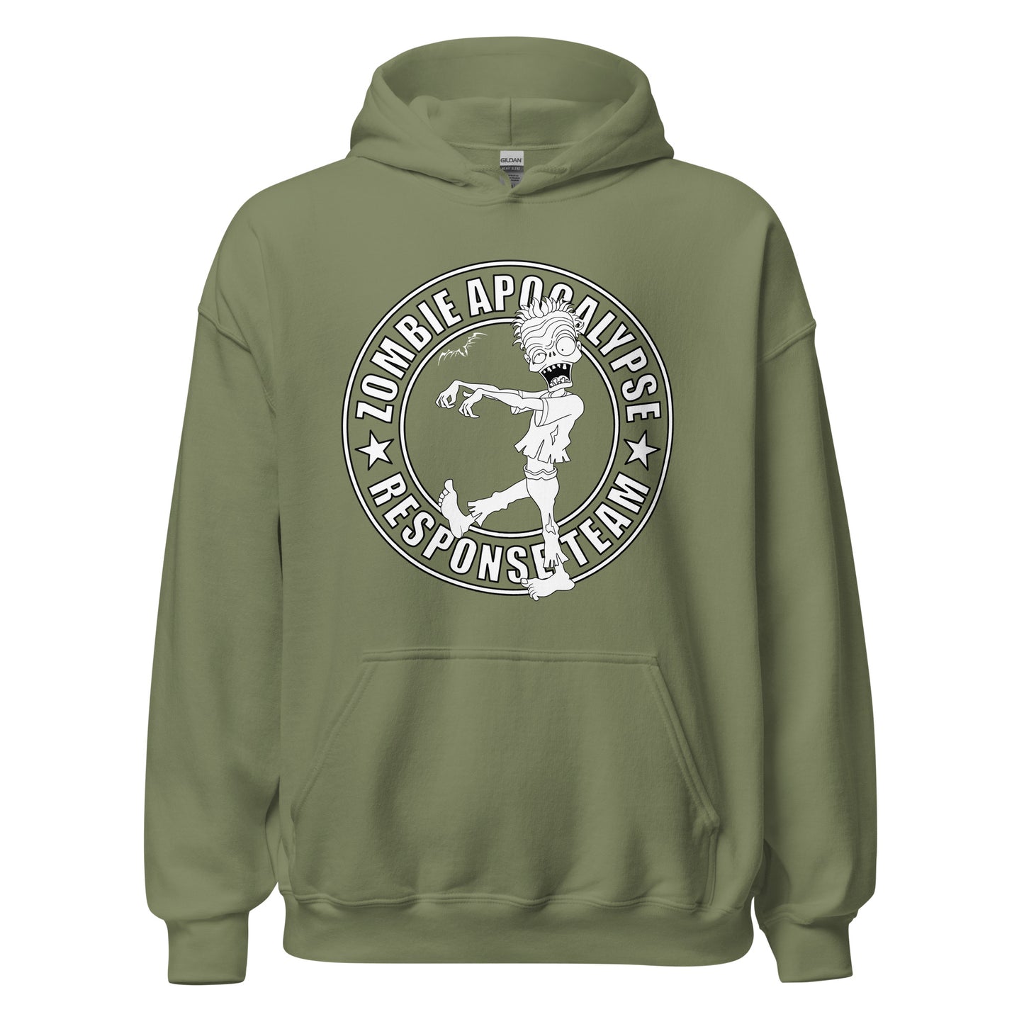 stormseye design zombie apocalypse colour hoodie, flat view army green