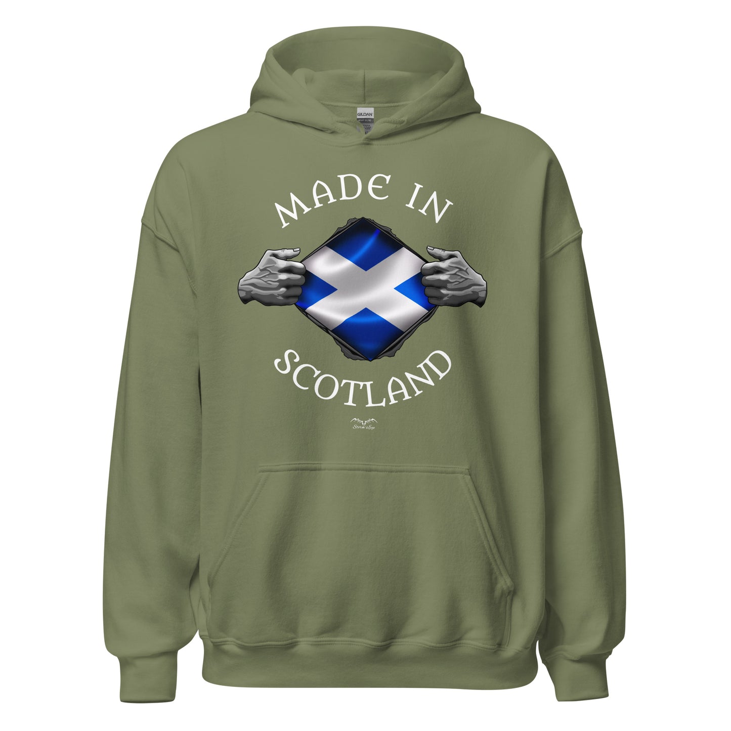 made in scotland hoodie by stormseye design, army green