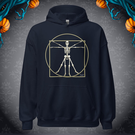 vitruvian skeleton da vinci inspired hoodie navy blue by stormseye design