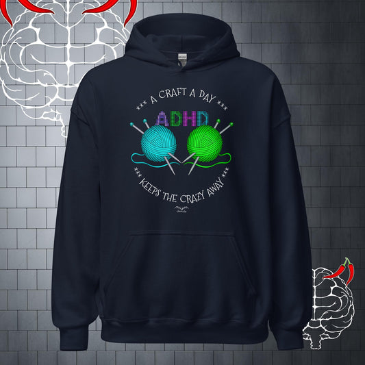funny ADHD Crafting Hoodie, navy blue by Stormseye Design