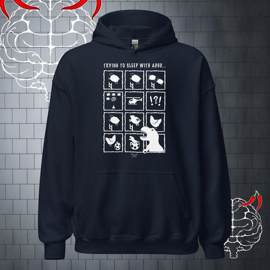 Funny ADHD insomnia Hoodie, navy blue by Stormseye Design