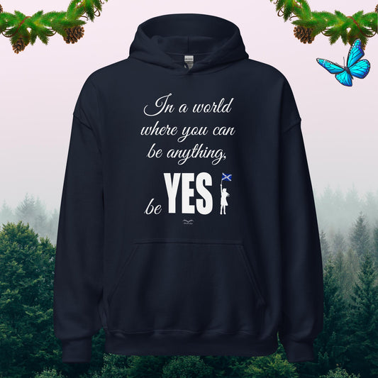 be yes scottish independence Hoodie, navy blue by Stormseye Design