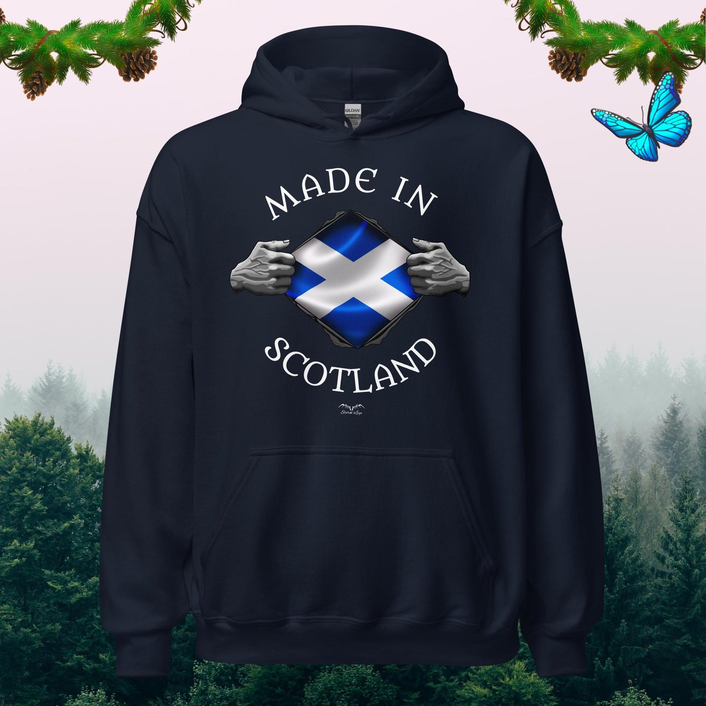 made in scotland scottish Hoodie, navy blue by Stormseye Design
