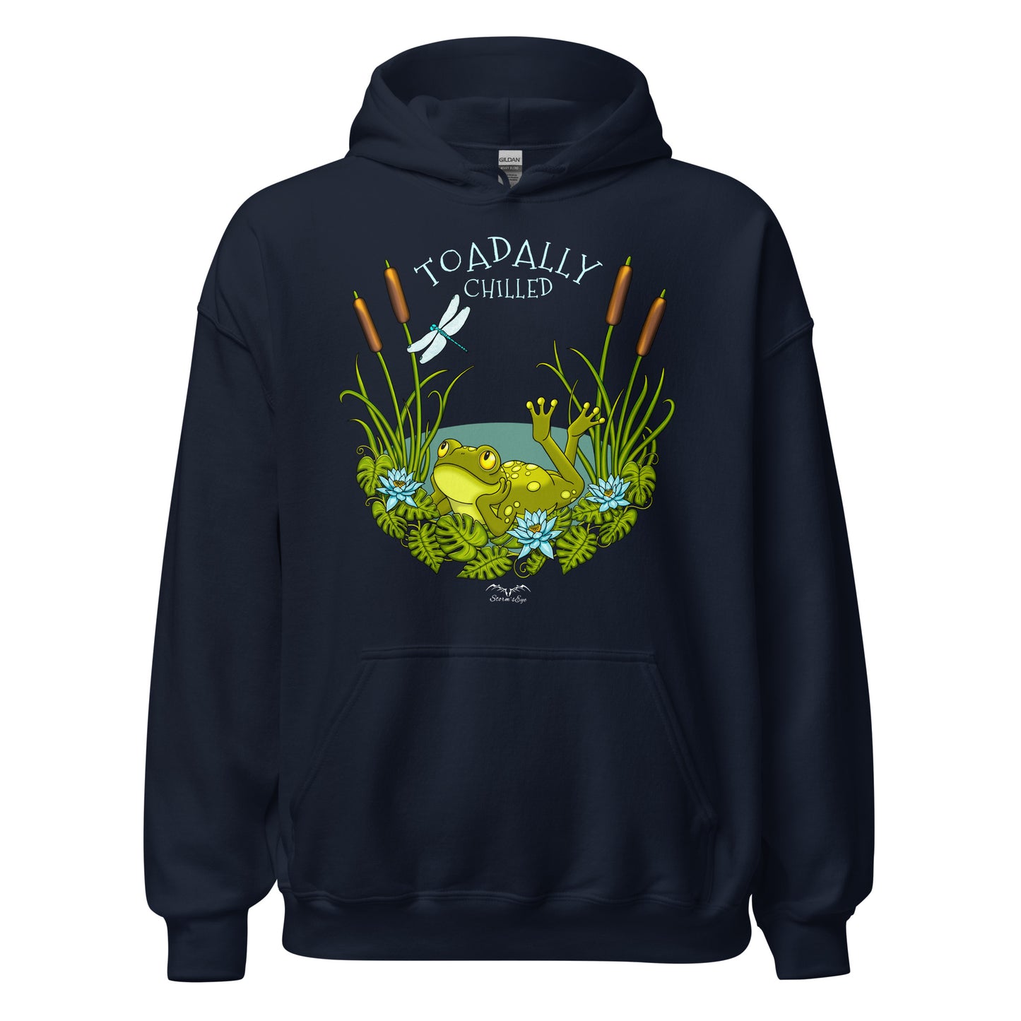 stormseye design toadally chilled hoodie flat view navy blue