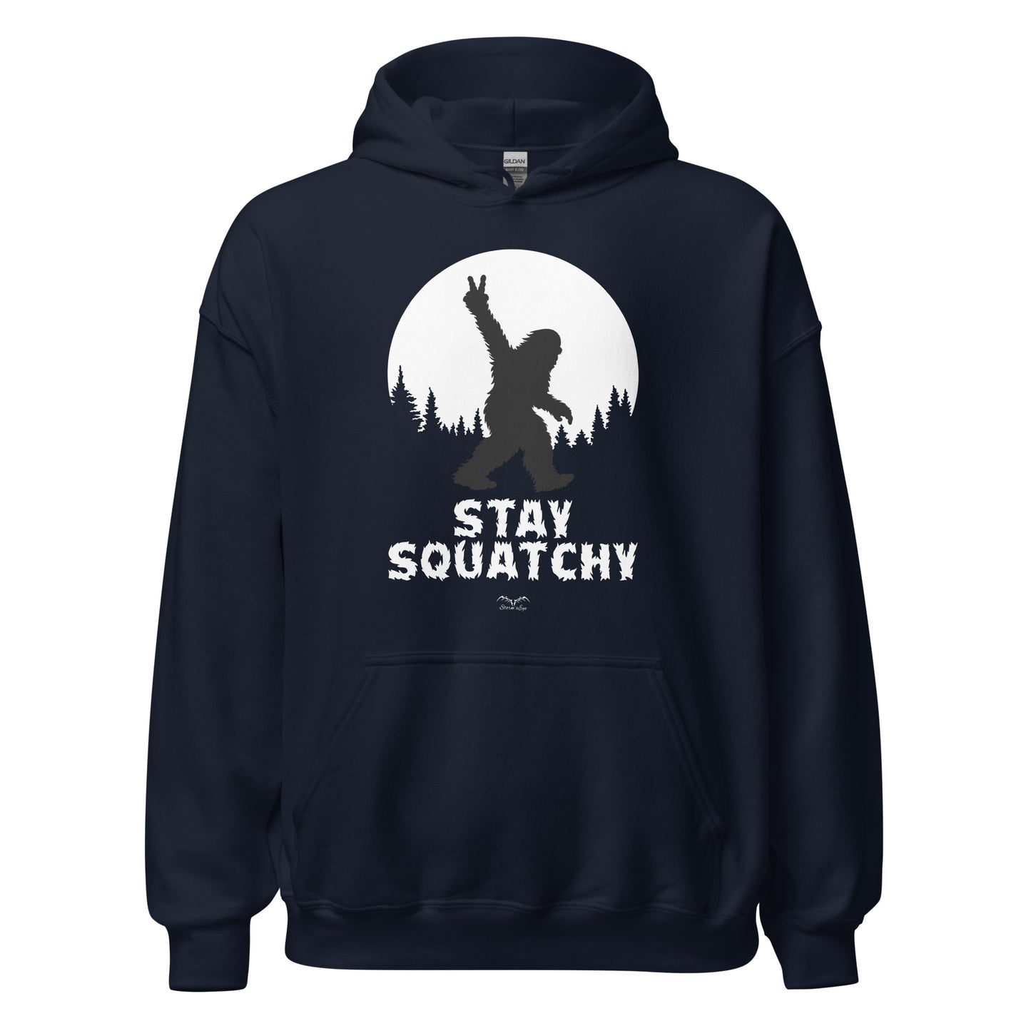 sasquatch bigfoot hoodie navy blue by stormseye design