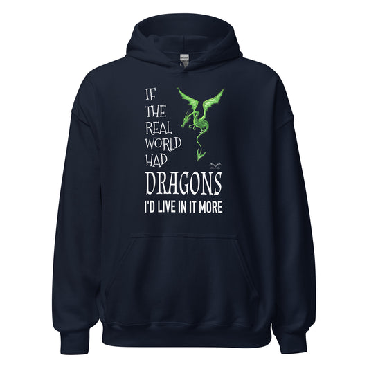 Real World dragons hoodie, navy blue, by Stormseye Design