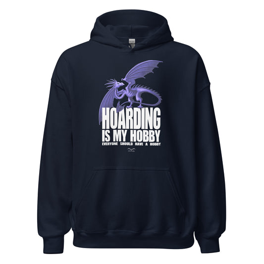 hoarding is my hobby dragon hoodie, navy blue, by Stormseye Design