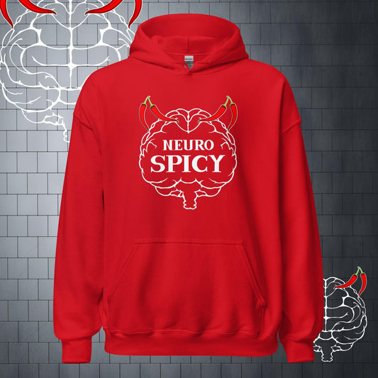 Neuro Spicy ADHD Autism Hoodie, bright red by Stormseye Design