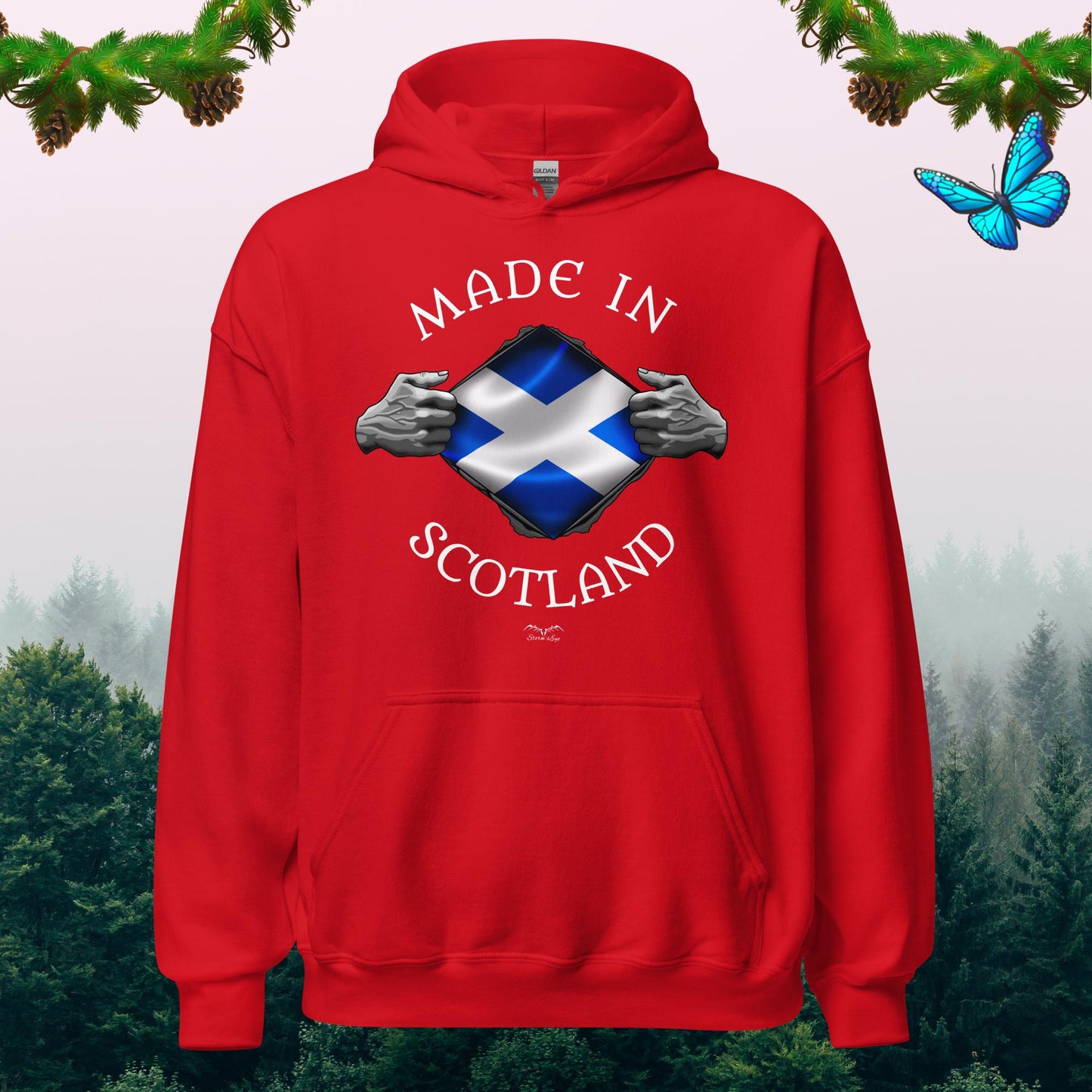 made in scotland scottish Hoodie, red by Stormseye Design