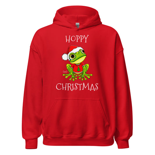 Hoppy Christmas Frog hoodie red by stormseye design