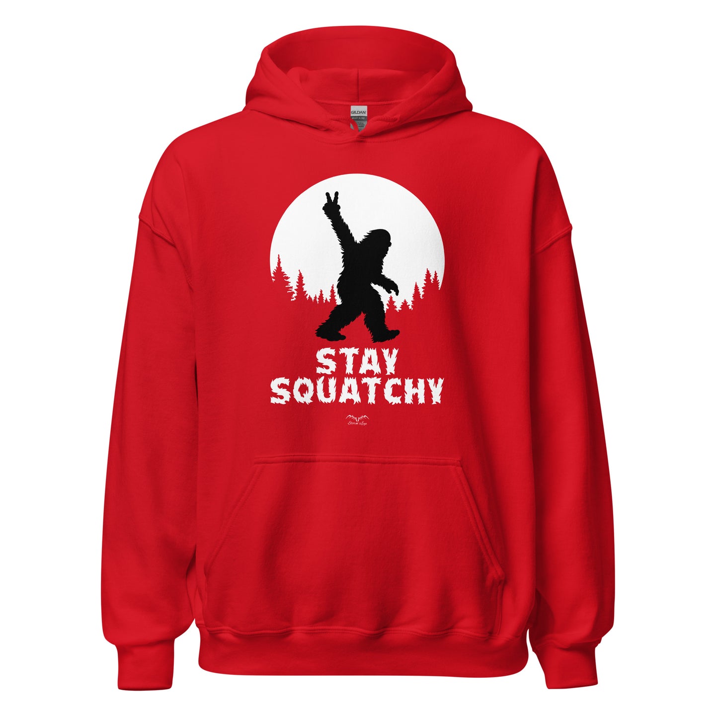 sasquatch bigfoot hoodie bright red by stormseye design