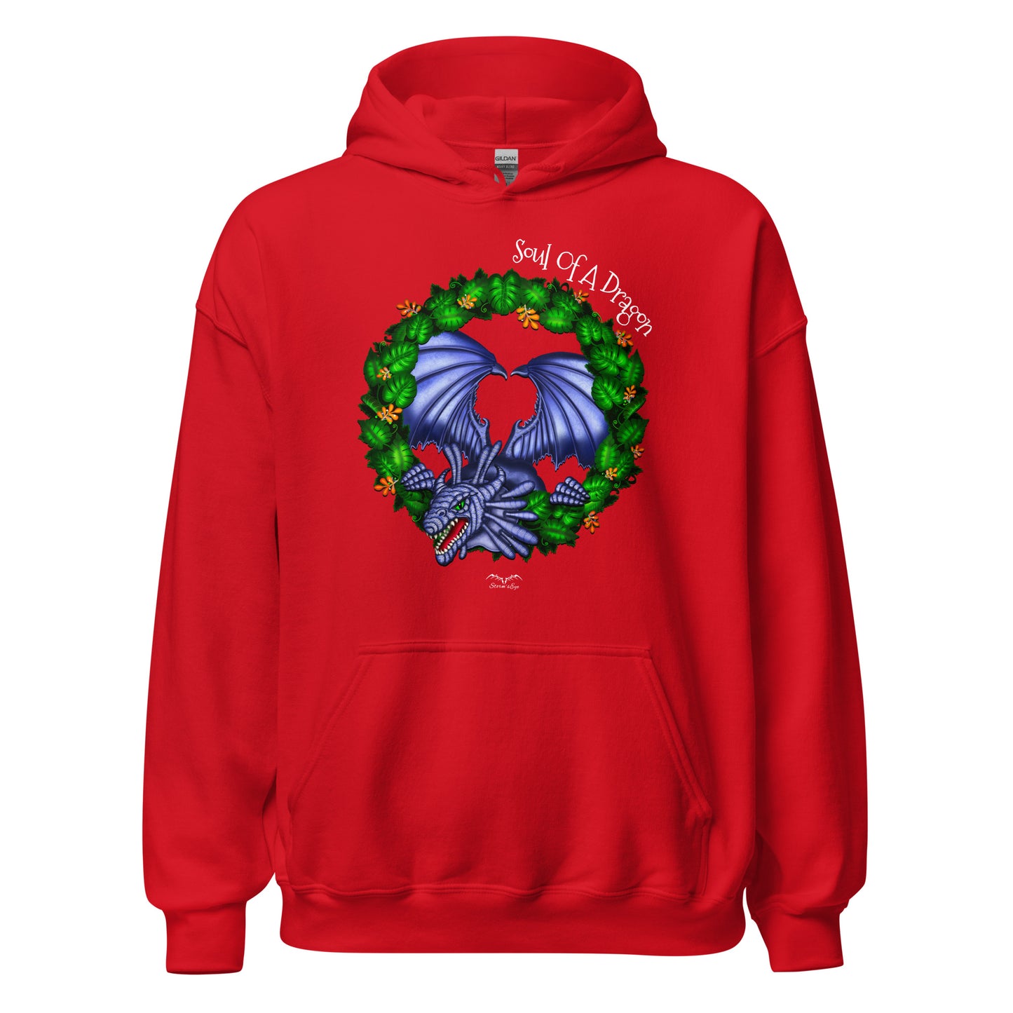 soul of a dragon hoodie, bright red, by Stormseye Design