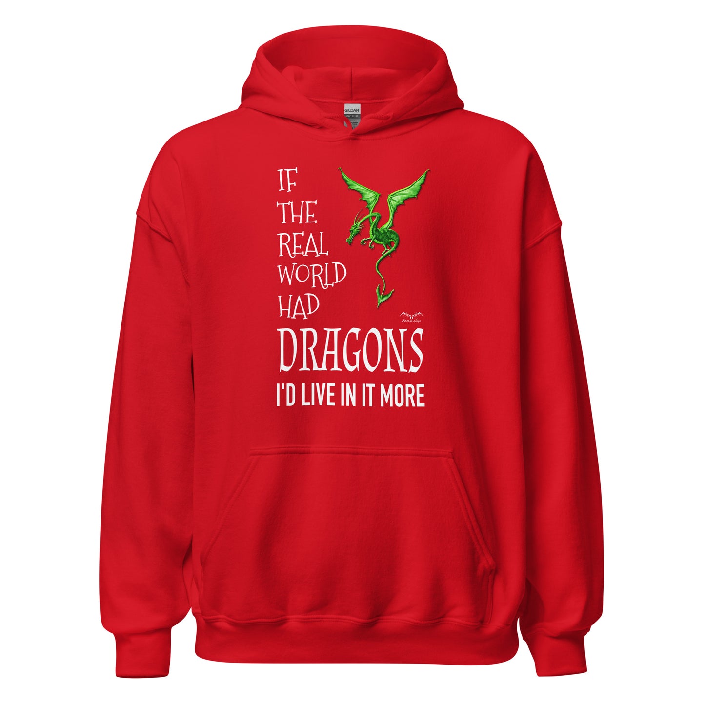 Real World dragons hoodie, bright red, by Stormseye Design