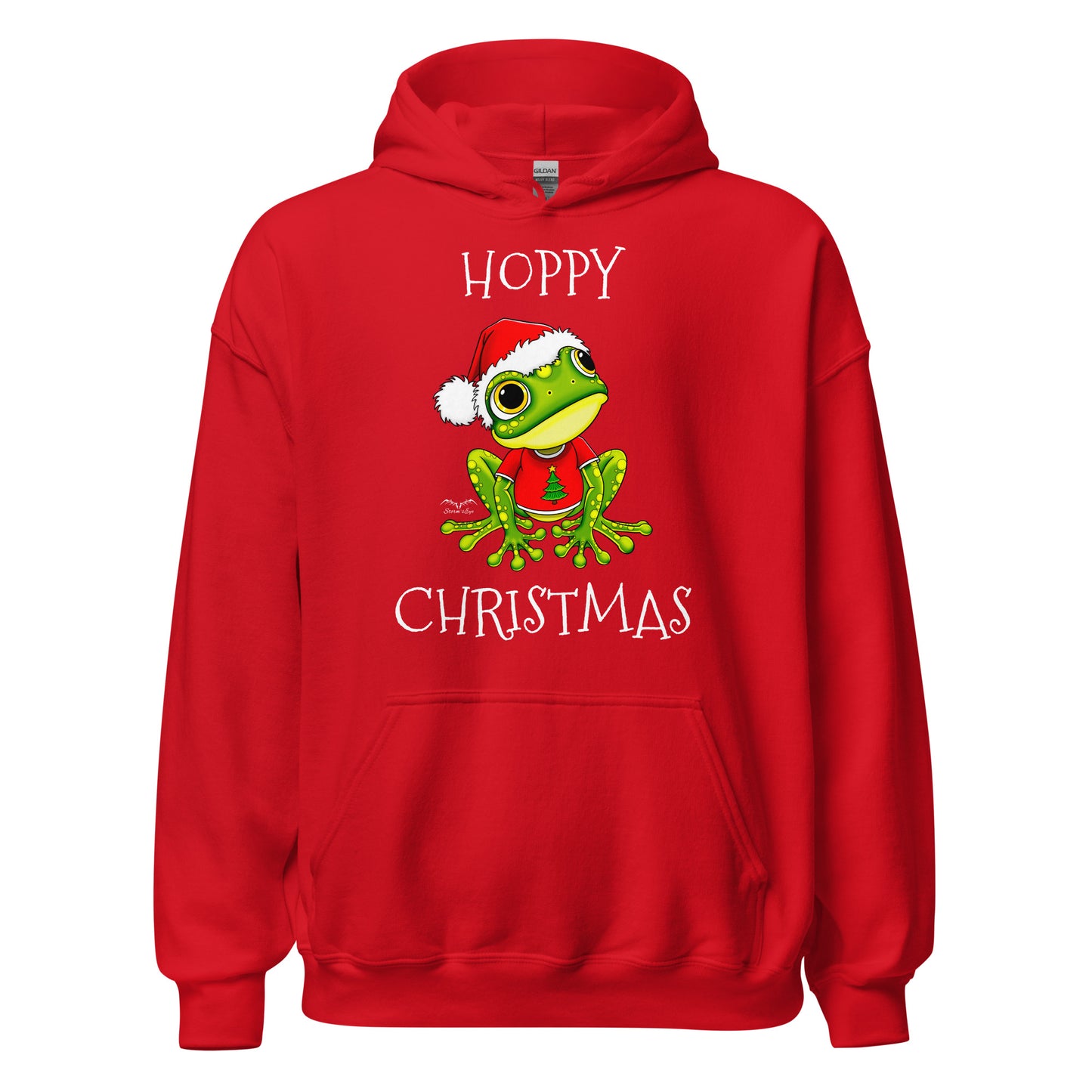 stormseye design christmas cute frog hoodie, flat view, red