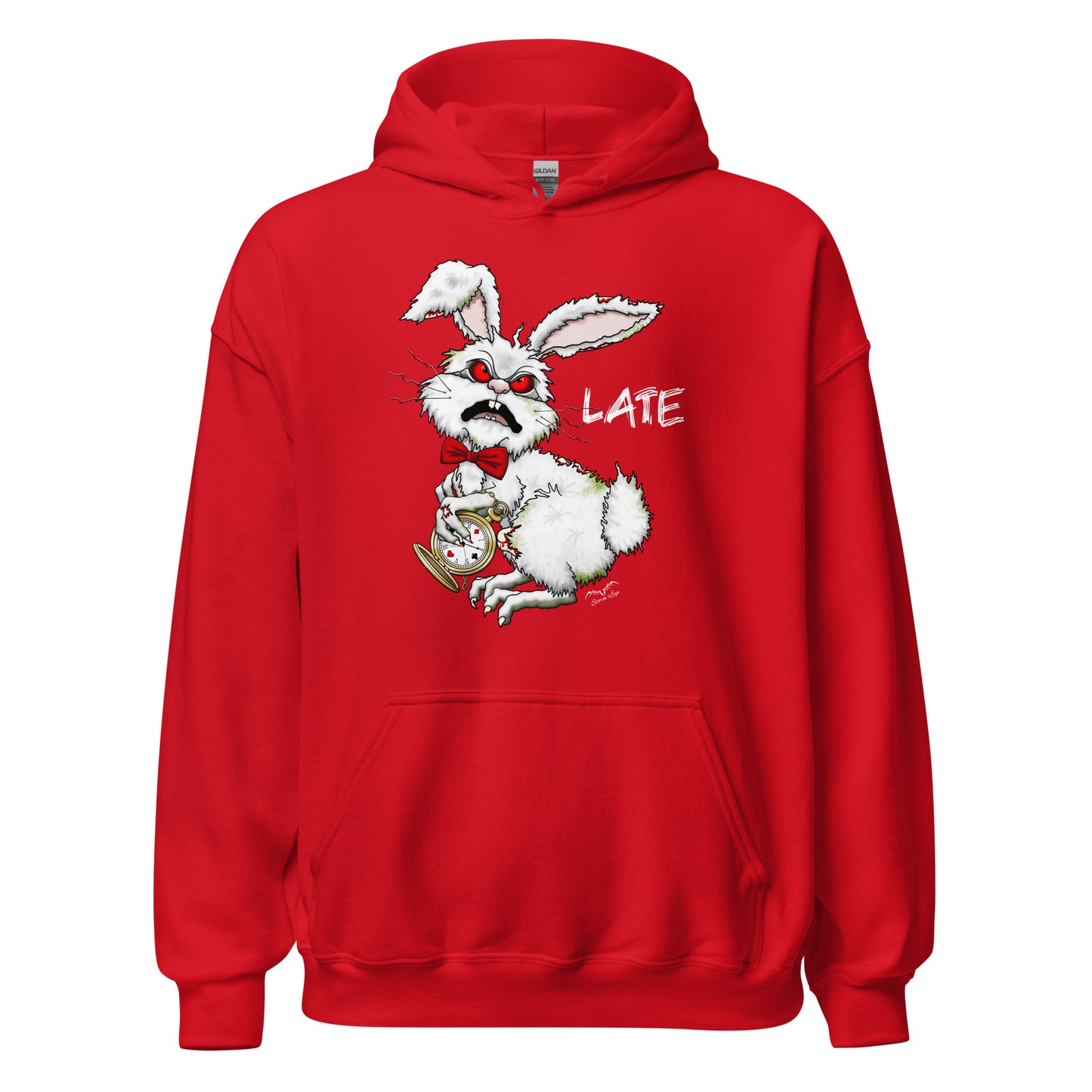 stormseye design zombie white rabbit hoodie flat view red