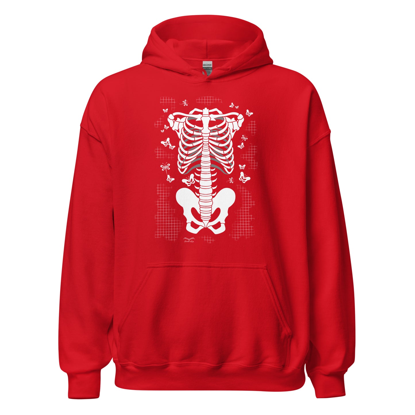 stormseye design skeleton torso halloween hoodie flat view red