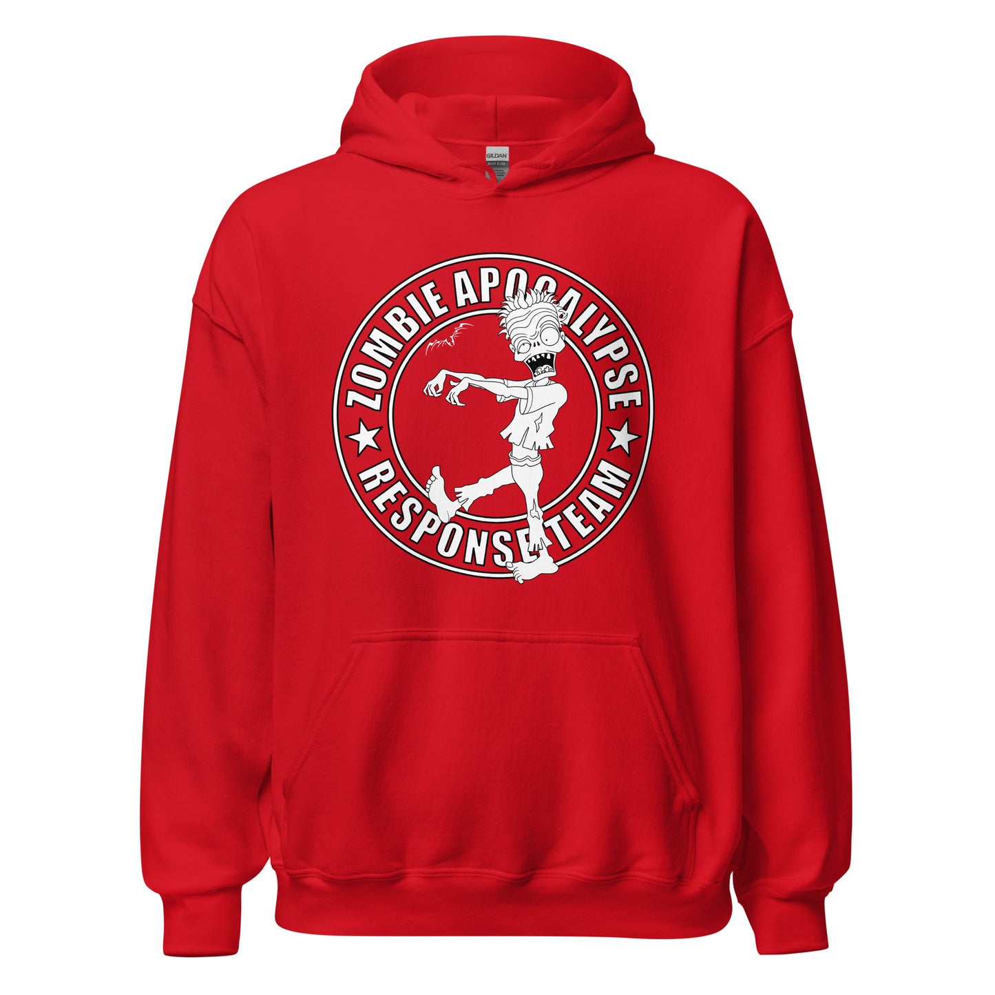 stormseye design zombie apocalypse colour hoodie, flat view red