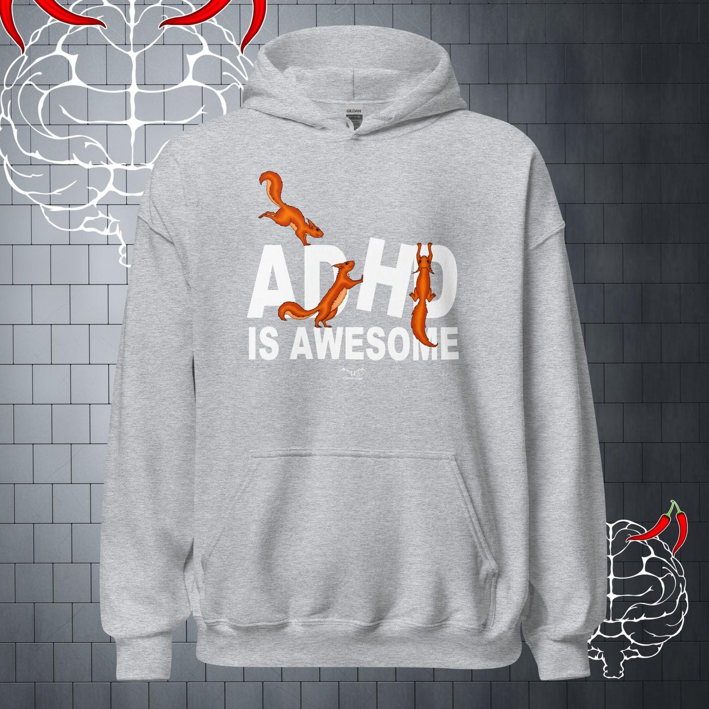 ADHD Is Awesome neurodiversity Hoodie, light grey by Stormseye Design