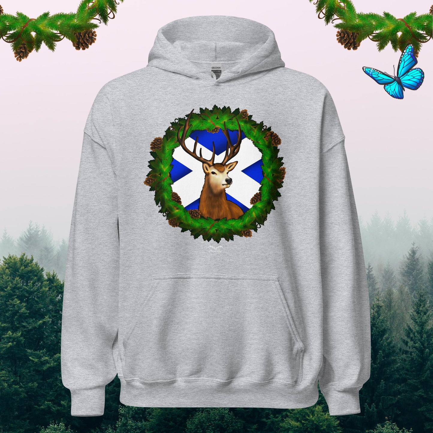 stag and saltire scotland Hoodie, light grey by Stormseye Design