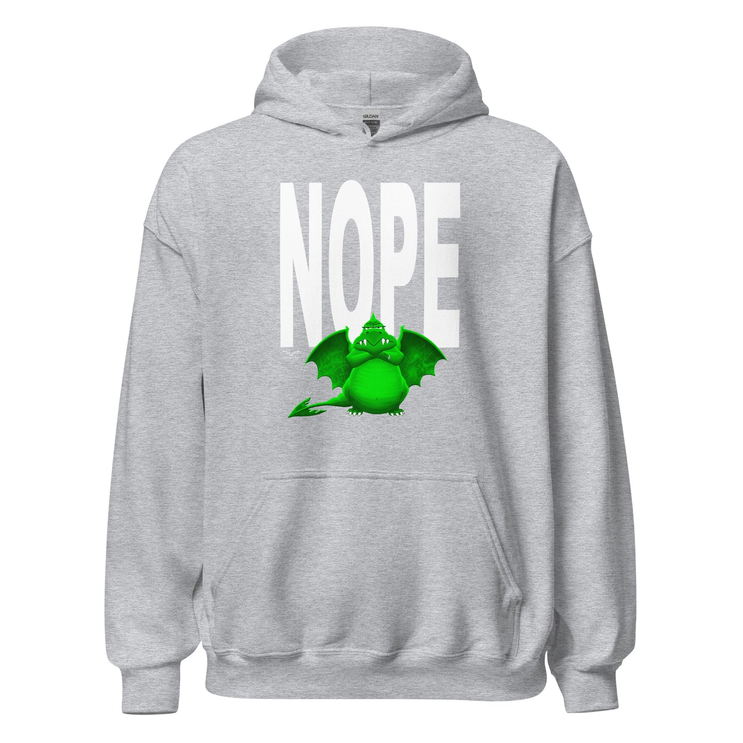 nope dragon bouncer hoodie, light grey, by Stormseye Design