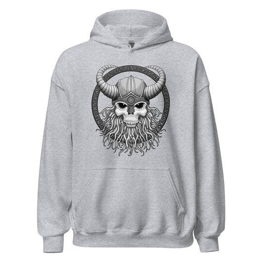 stormseye design viking warrior hoodie, flat view, sports grey