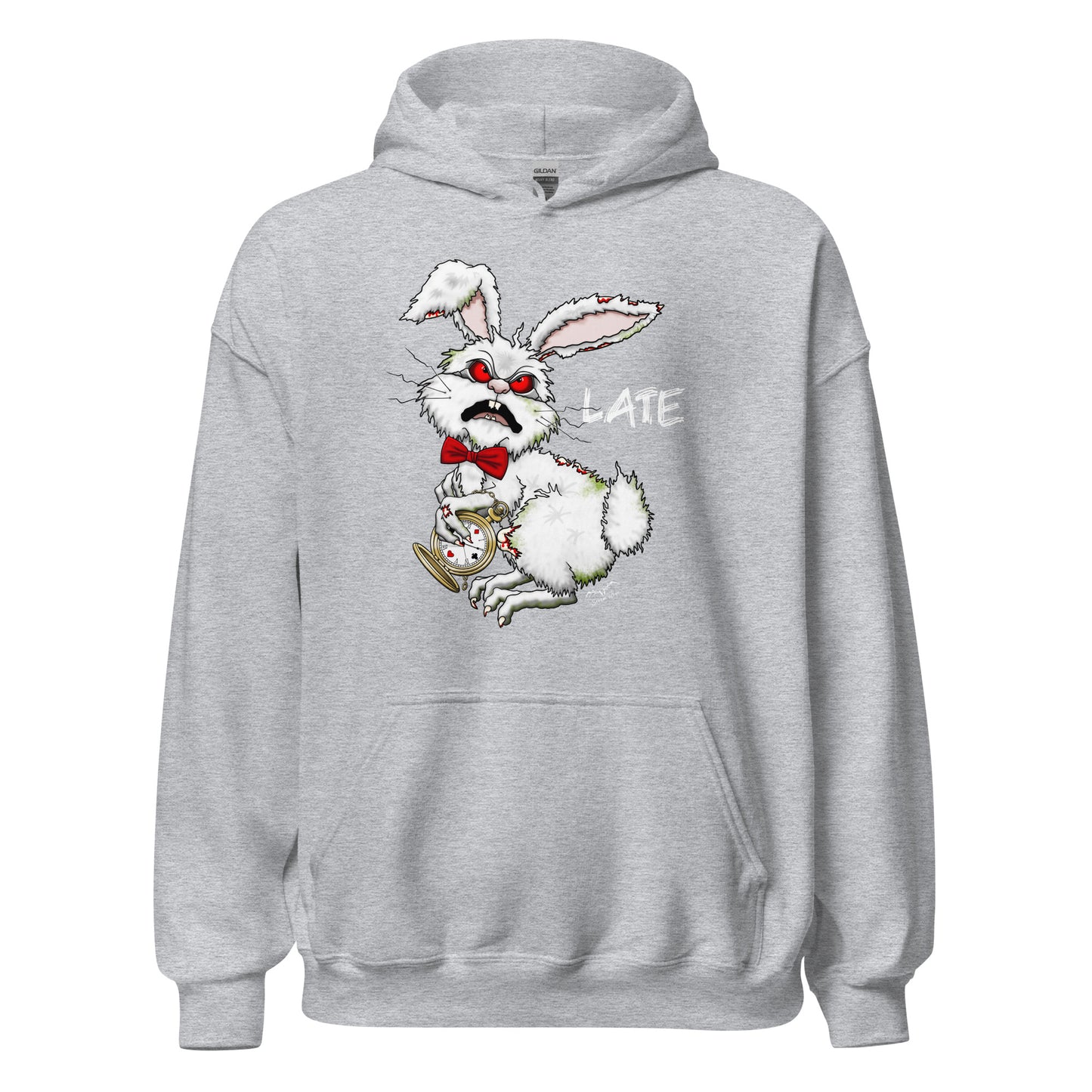 stormseye design zombie white rabbit hoodie flat view sports grey