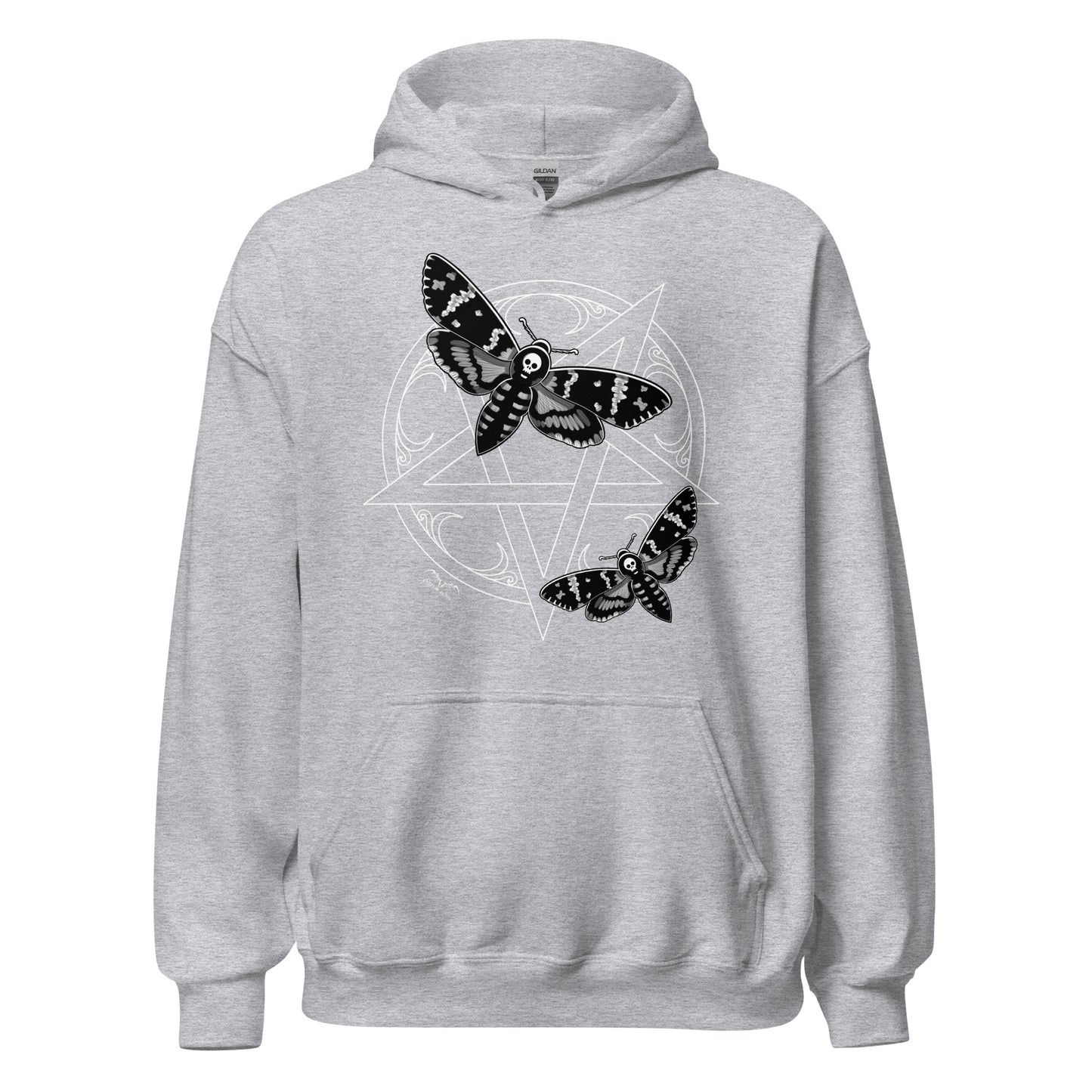 stormseye design deaths head moths hoodie flat view sport grey