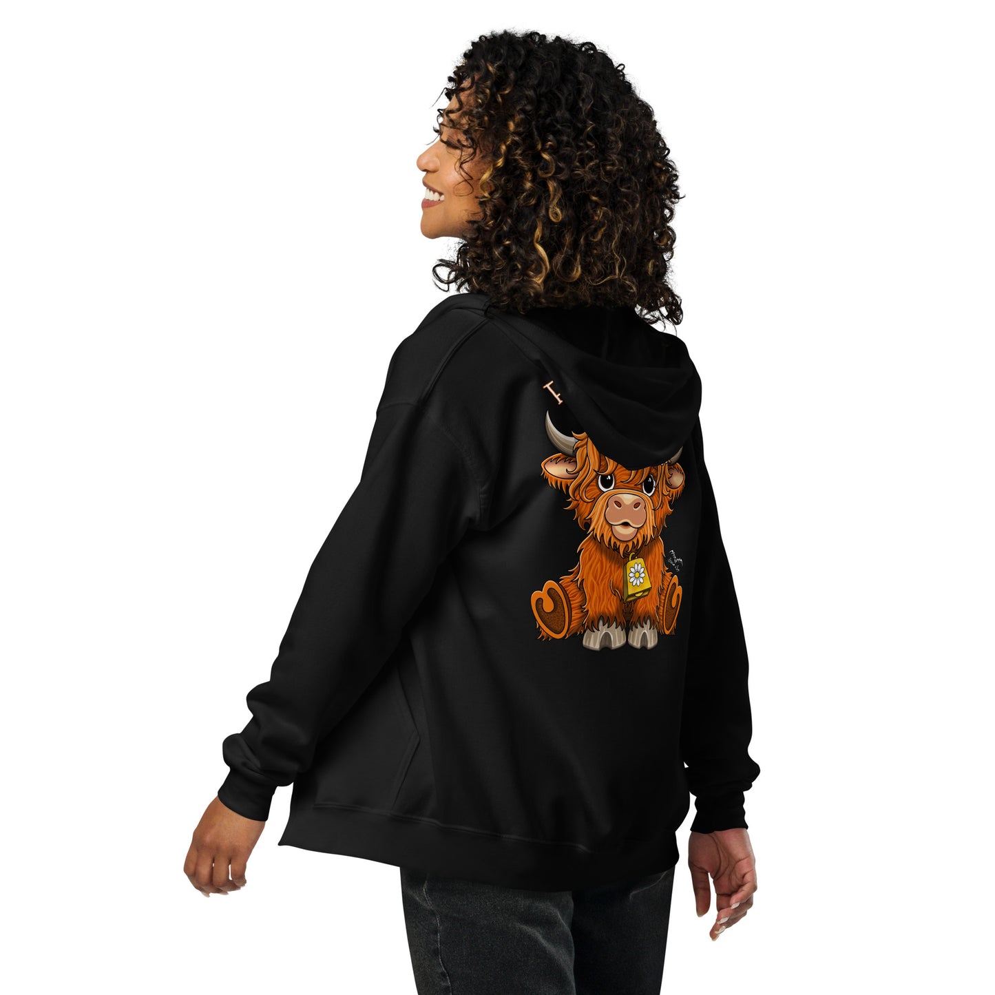 Floofy Coo Back Print Zip Hoodie | Warm Highland Cow Pullover | 7 Colours S-4XL