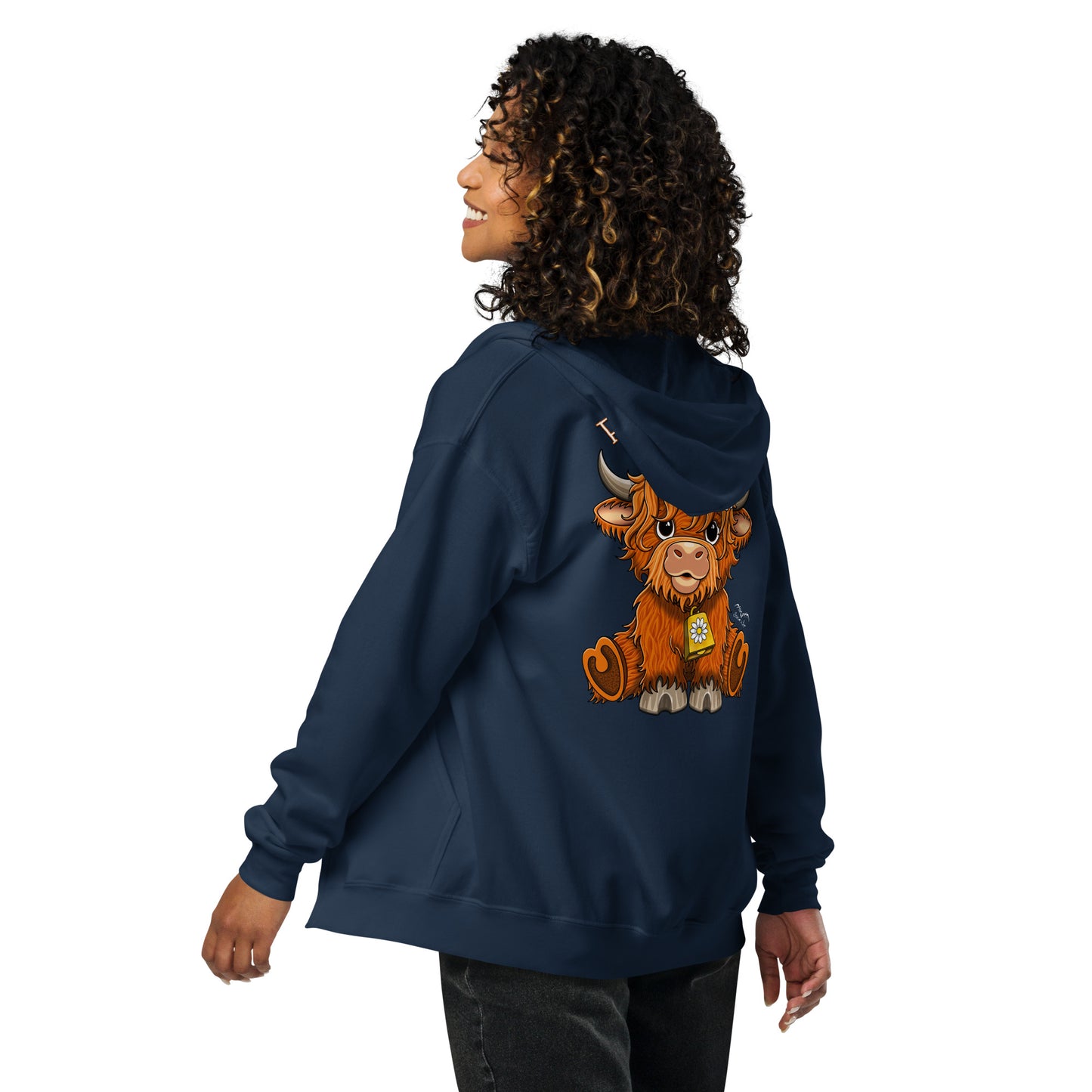 Floofy Coo Back Print Zip Hoodie | Warm Highland Cow Pullover | 7 Colours S-4XL