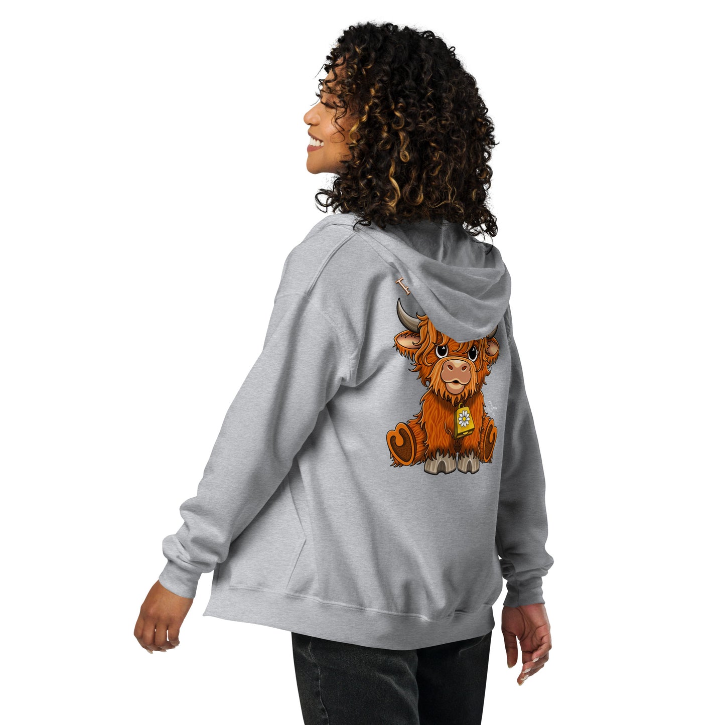 Floofy Coo Back Print Zip Hoodie | Warm Highland Cow Pullover | 7 Colours S-4XL