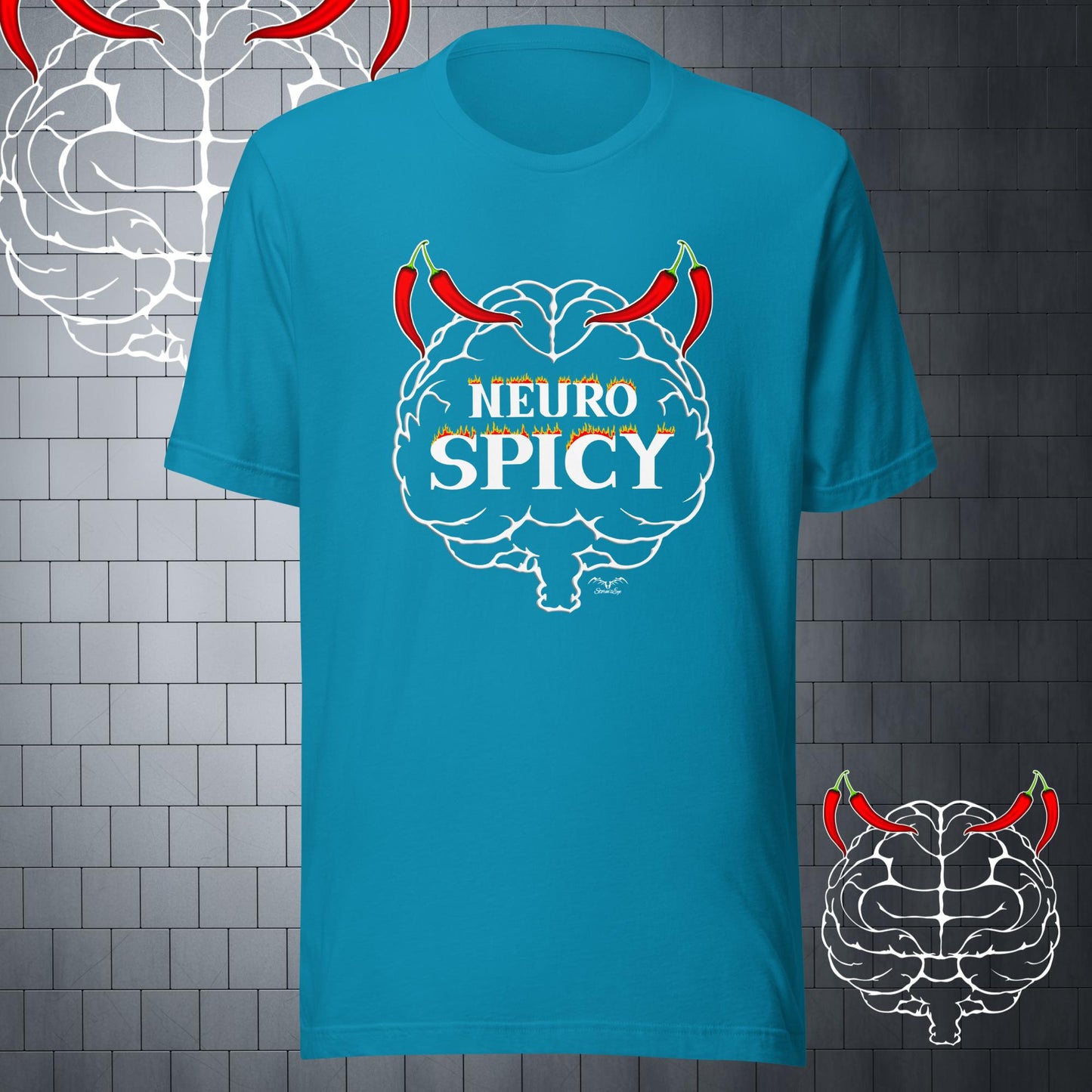 neuro spicy chilli brain t-shirt bright blue by stormseye design