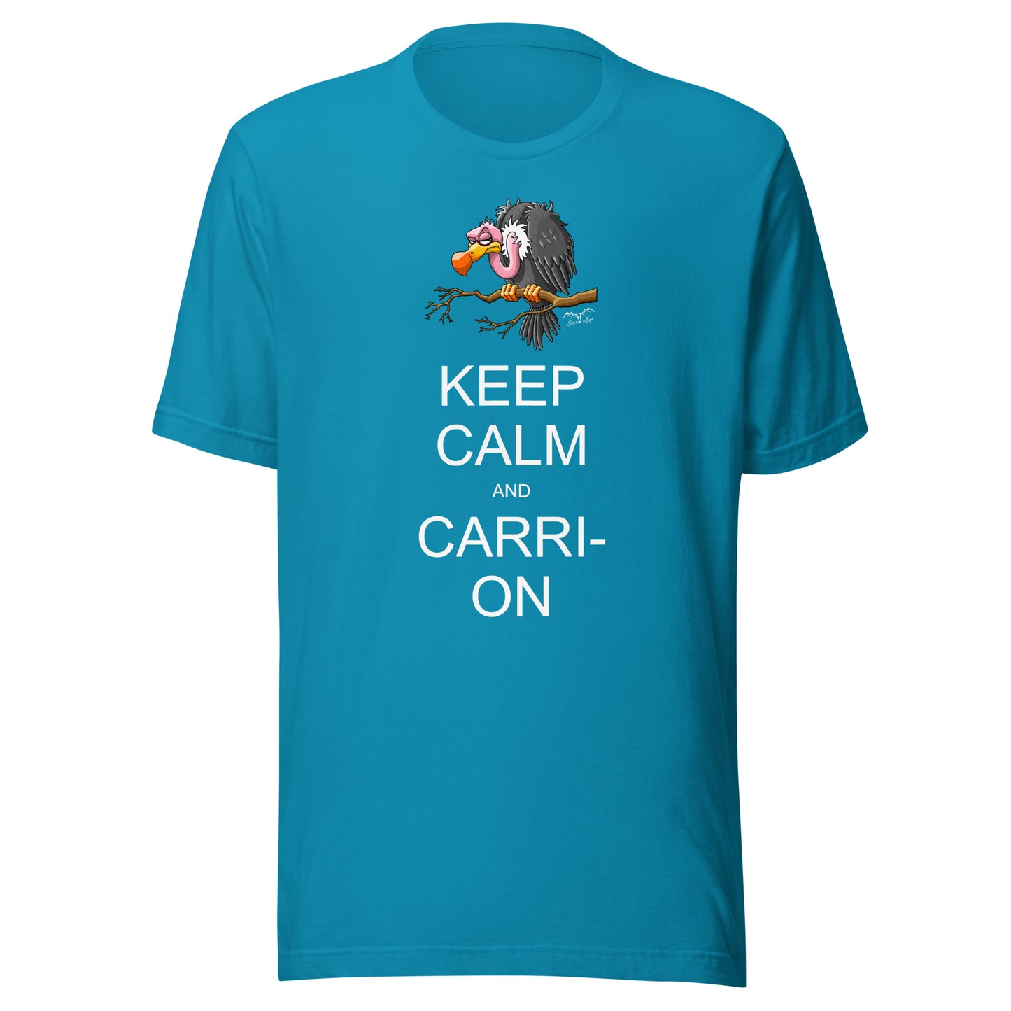 keep calm and carrion vulture t-shirt bright blue by stormseye design
