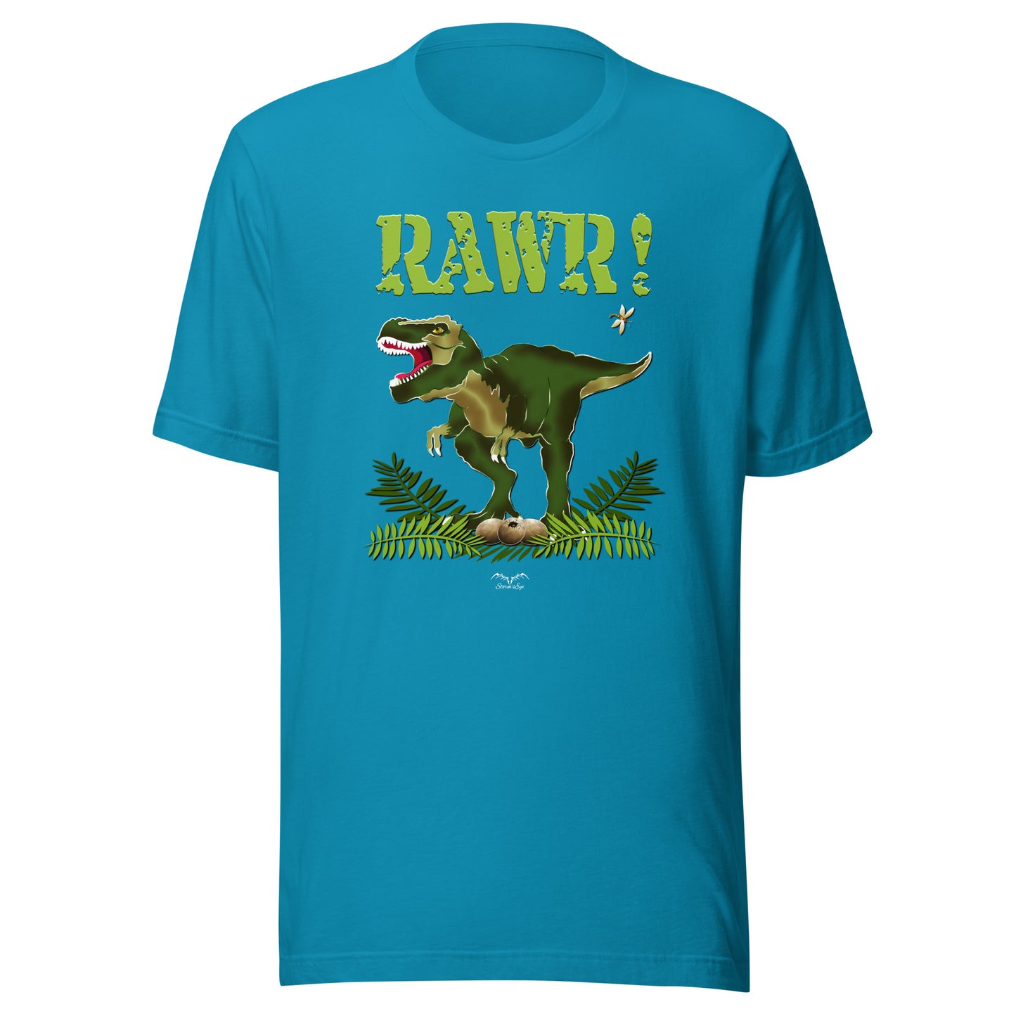 t rex dinosaur t-shirt bright blue by stormseye design