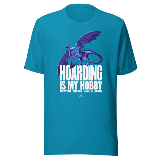 hoarding is my hobby dragon t-shirt, bright blue, by Stormseye Design